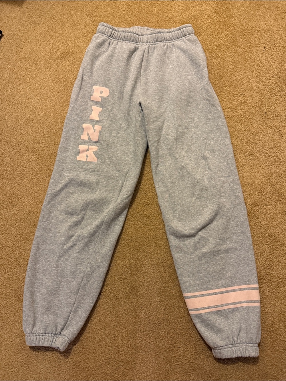 PINK Victoria's Secret Gray Sweatpants with Light Pink Logo and Stripe